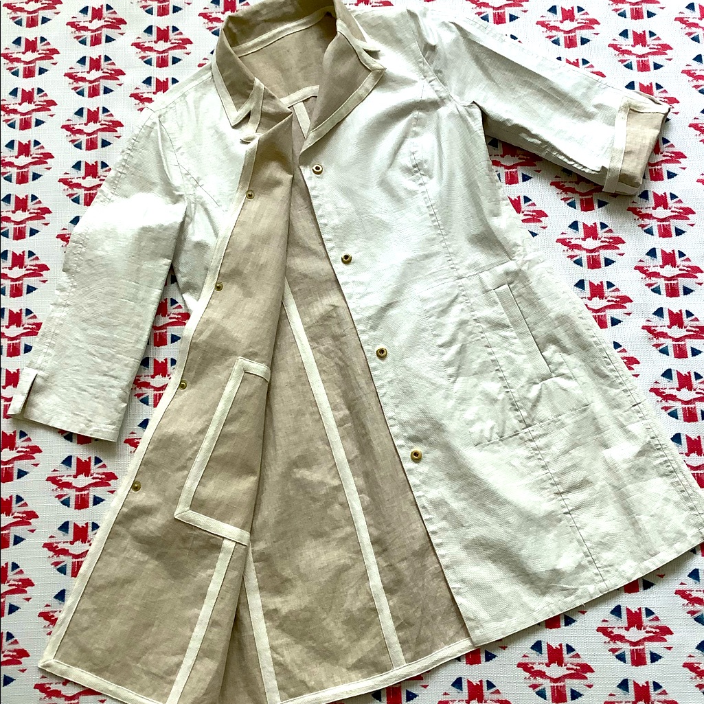 Yansi Fugel Reversible Cream Linen Faux Snake Skin Trench Coat